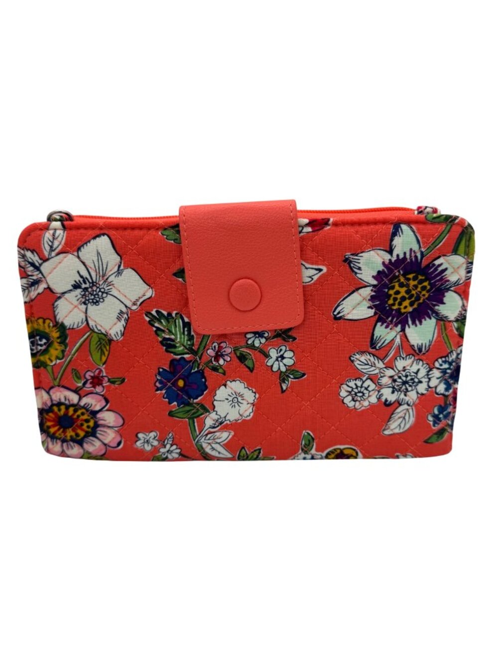Vera Bradley Iconic Deluxe All Together Crossbody Coral Floral Leather Trim NEW